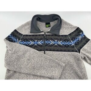 Koppen Pullover Sweater 1/4 Zip Gray Fair Isle Nordic Print Men L Long Sleeve